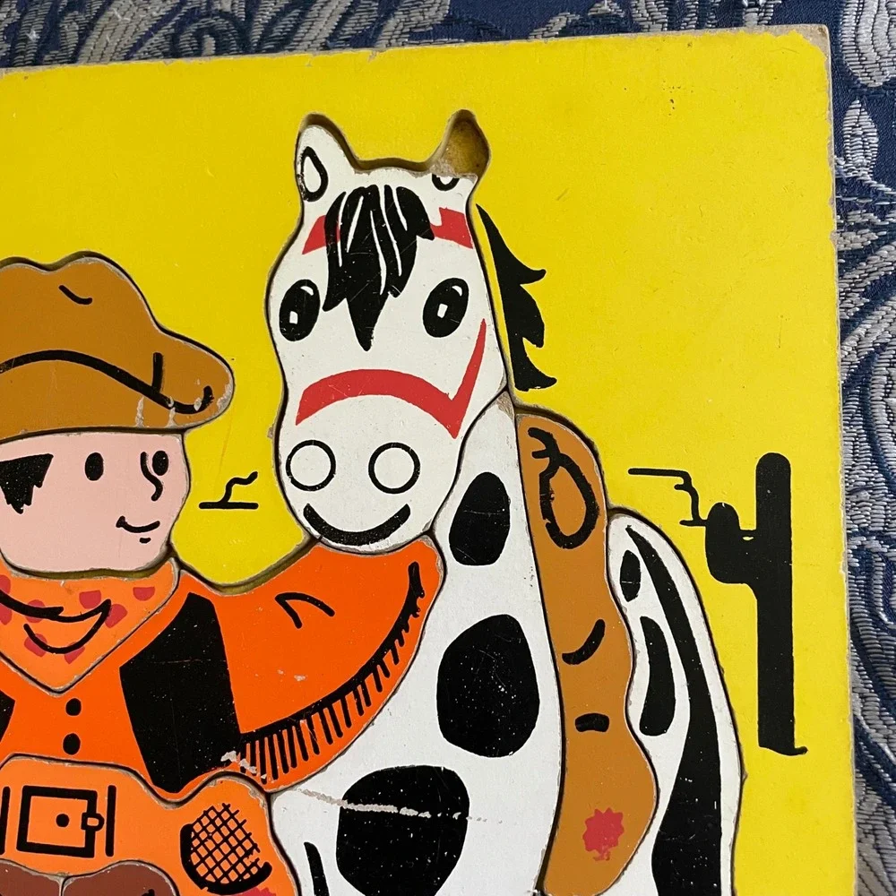 Vintage 60s  Cowboy Wood Puzzle 275-46 11 Pieces Western Horse Retro Toy